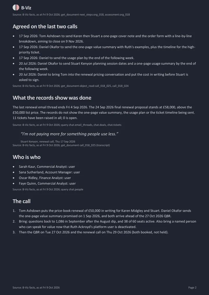 Calls to make, and a call briefing: page 2