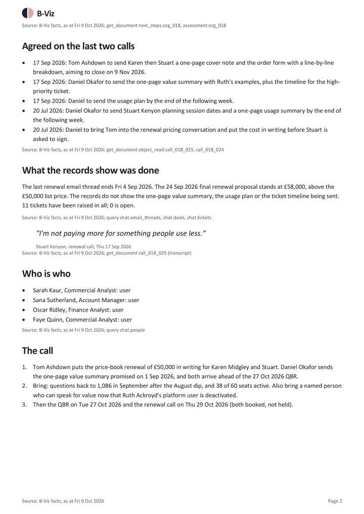 Calls to make, and a call briefing: page 2