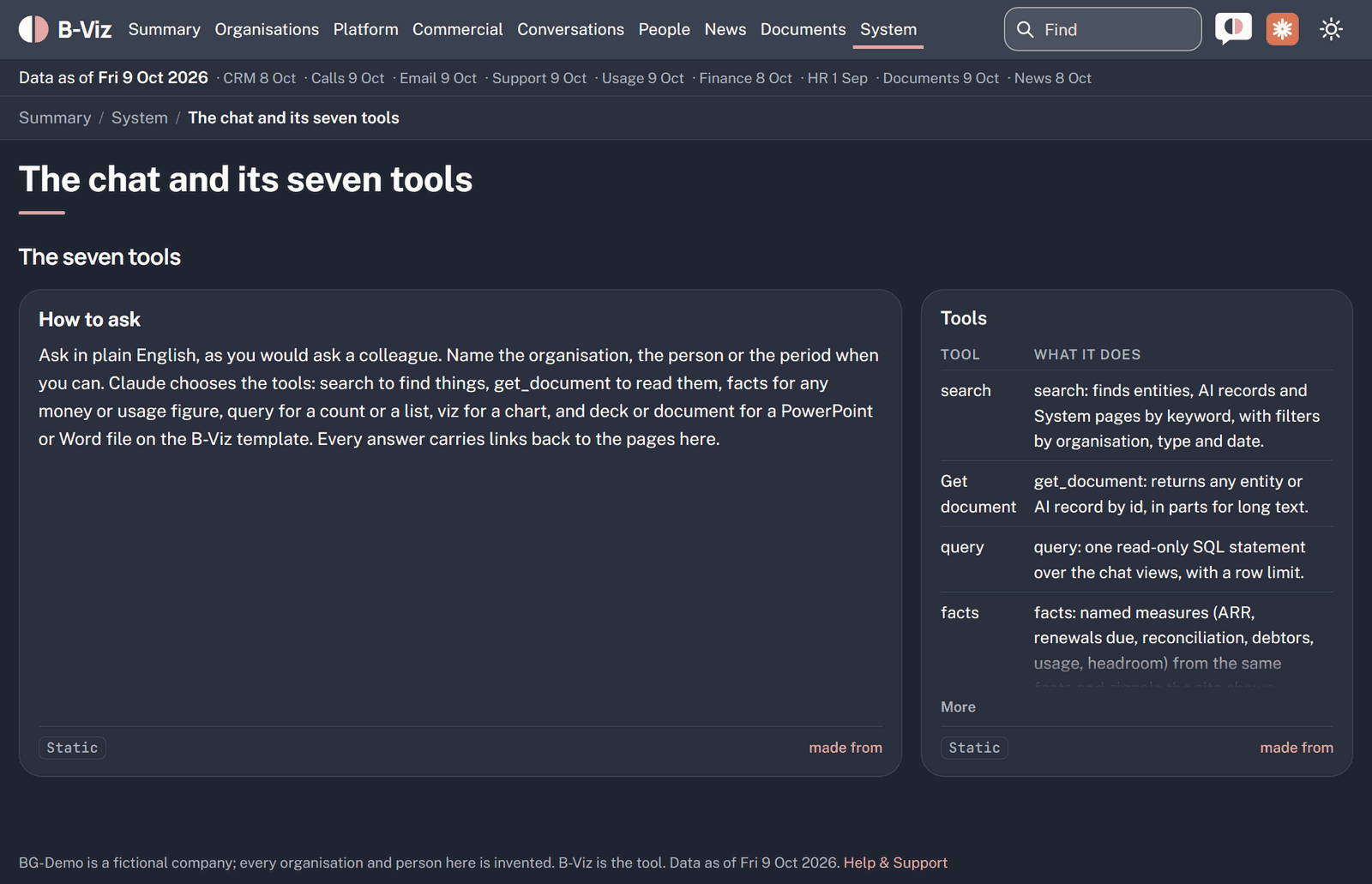 Screenshot: The chat and its tools